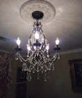 Black Crystal Chandelier With 5 Lights, K9 Crystal Raindrops, Iron Ceiling Light Fixture, Adjustable 47.24 Inch Chain in room