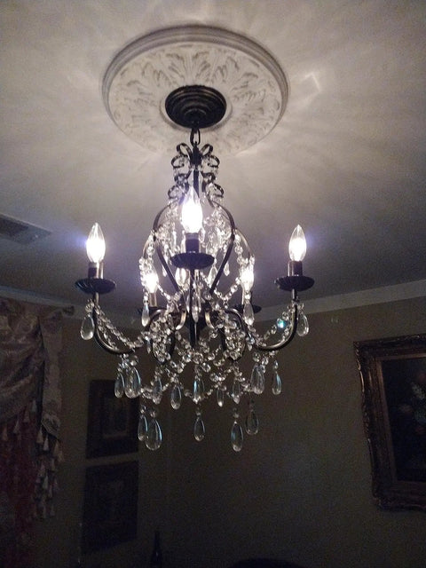 Black Crystal Chandelier With 5 Lights, K9 Crystal Raindrops, Iron Ceiling Light Fixture, Adjustable 47.24 Inch Chain in room