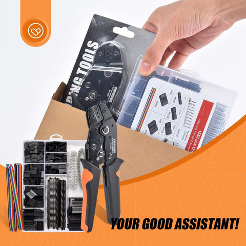 Self Adjusting Ratchet Crimping Tool Kit For AWG 23 To 17 Wire with components and packaging