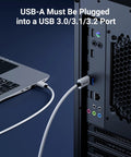 Long USB 3.0 Link Cable for Meta Quest 3 3S 2 and Pico 4 16 Feet Connect Your Headset to PC for SteamVR and PC VR Fast Wired Performance Not for Charging, white cable plugged into laptop and desktop USB-A port