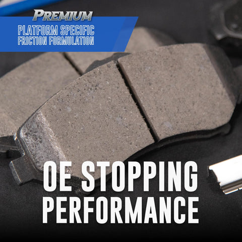 Pair of front brake pads, Bendix SBM679 semi-metallic, gray friction material, automotive braking components