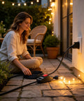 10 Foot Heavy Duty 3 Prong Extension Cord With Built In Toggle Switch And 14 Awg Copper Wire Rated 15 Amps for outdoor lighting use.