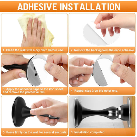 Adhesive installation process for Two Pack Magnetic Door Stoppers Set Stainless Steel Wall And Floor Mount No Drilling Door Stop
