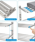 Close-up of 3 Tier Bathroom Towel Rack Wall Mount In Brushed Nickel SUS 304 Stainless Steel, showing dimensions and features