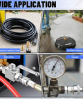 Ailbiuko 3/8 in stainless steel quick-connect hose fittings set (8 pieces) for pressure washers; coiled hose with adapters.