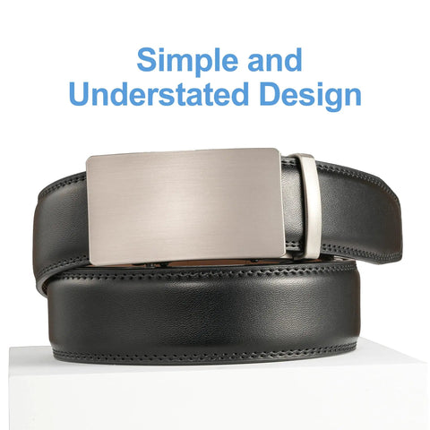 Men's Leather Ratchet Belt With Automatic Buckle No Hole Trim To Fit 36 To 42 Inch Waist Versatile Dress And Casual Belt