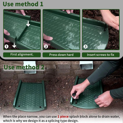 Two Pack Downspout Splash Block 24 Inch Gutter Extension Kit With Four Fixing Nails Dark Green installation method