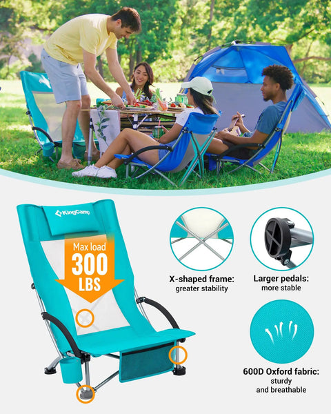 Low Beach Chairs 2 Pack Folding Portable Chairs For Adults Ultra Wide Ergonomic High Back Seat 300 Lb Capacity Heavy Duty Outdoor Gear With Carry Bag For Lawn Camping Picnics