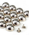 Top Shelf 20 Sets Heavy Duty Silver 15X8MM Dome Spikes And Screw Back Leather Studs With Installation Tool For Tough Diy Craft Bags Shoes And Belt Hardware. Close-up of shiny silver dome spikes and screws.