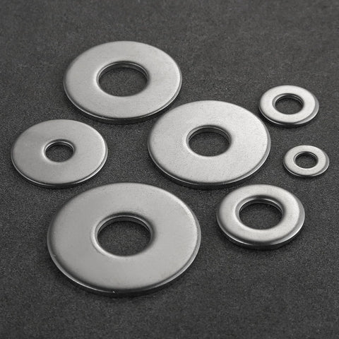 Stainless steel flat washers, 1/4 in inner diameter, 5/8 in outer diameter, 304 grade, assorted pieces