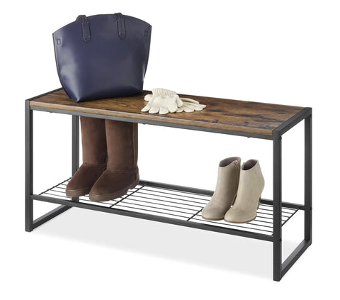 Industrial Entryway Bench With Hidden Storage Shelf, Durable Engineered Wood Top Holds Up To 250 Lbs, Dope Modern Rustic Look