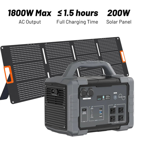 1800W Solar Generator With 3600W Surge On The Go 200W Panel 1024Wh LiFePO4 Portable Power Station Kit showing AC outlets