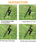 Instructions for using Rugged Heavy Duty 8 Inch Steel Tent Stakes For Camping Rock Solid Pegs Eight Pack With Storage Bag Forged Steel Construction Corrosion Resistant So They Never Bend Or Break And Stand Up To Windy Hard Ground on grass.