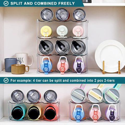 4 Tier Stackable Water Bottle Organizer Rack Fits Large Wide Mouth Bottles And Tall Tumblers Holds 12 Items No Fuss For Cabinets