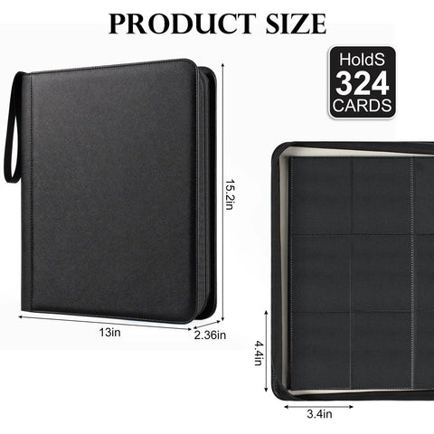 Premium PU Leather Top Loader Binder That Holds Up To 324 Cards With 18 Double Sided Pages And 9 Pockets Per Page Side Loading