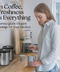 16 Ounce Stainless Steel Coffee Canister With Scoop For Fresh Beans, Airtight Storage With One Way CO2 Valve And Date Tracker Lid