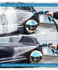 All In One Foam Cannon Car Wash Kit With Garden Hose Gun in use, showing thick foam application and jet spray mode on vehicle