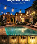 Brightness control for 65 Foot Solar String Lights Outdoor Waterproof LED Edison Bulb With Remote For Patio Backyard Garden Gazebo