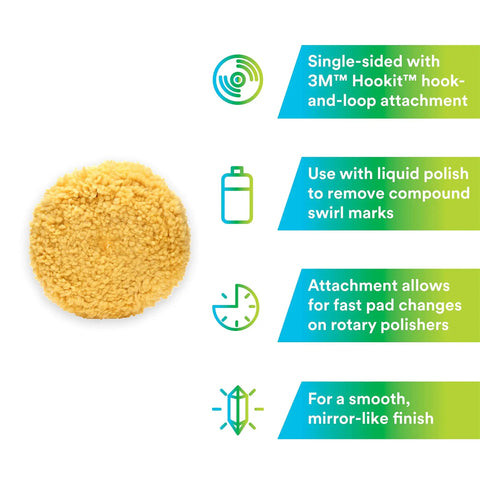 Wool Polishing Pad For Boats Cars Trucks And RVs 9 Inch Single Sided Yellow Buffing Pad with Hook-and-Loop attachment features