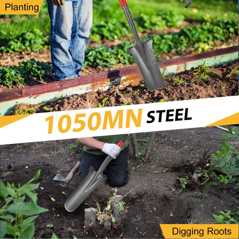 Deep Digging Spade For Garden And Yard Work Narrow Shovel With Serrated Edge In Use For Planting And Digging Roots