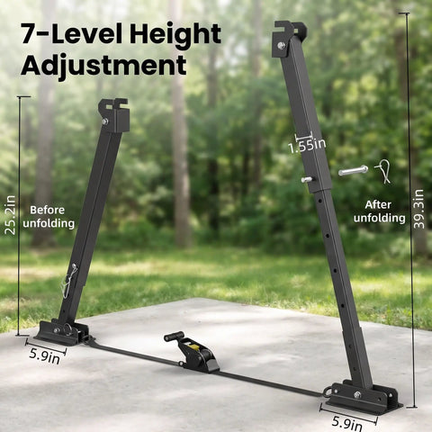 Heavy Duty Aluminum RV Anti-Wobble Stabilizer With Ratchet Tension featuring I-Beam design, 7-level height adjustment, 17-35 inch span.
