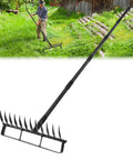 2-In-1 Garden Hoe With 12 Tines And 76.8 Inch Adjustable Handle, tool in use for weeding in a garden plot
