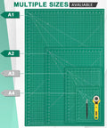 Multiple sizes of Density Upgraded 18x24 Self Healing Sewing and Cutting Mat for crafts pro grade 5 ply cutting board in green.