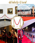Collage of gold stanchions with red velvet ropes for crowd control barriers at events, showing different setups and uses.