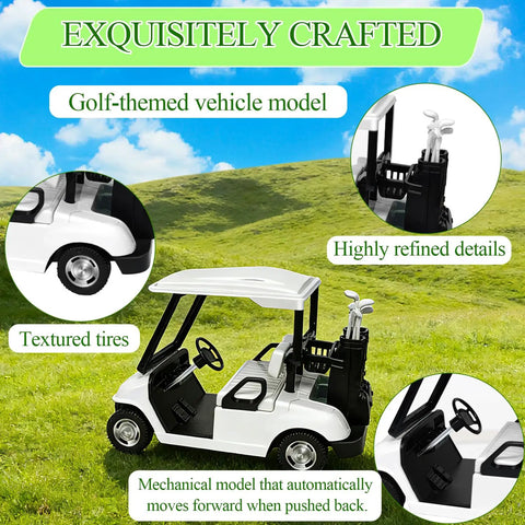 Straight Fire Golf Theme Cake Topper Set For Birthday Parties featuring a mini golf cart model with detailed design on grass.
