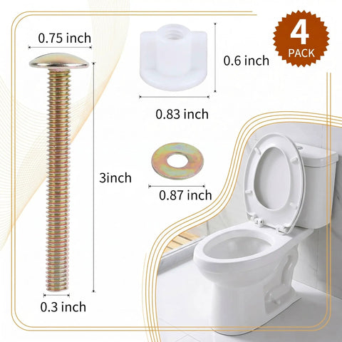 Tough As Nails Toilet Seat Bolts And Nuts Kit Four Piece Heavy Duty Hinge Screws With Rust Resistant Steel 3 inch bolt with plastic nut and washer