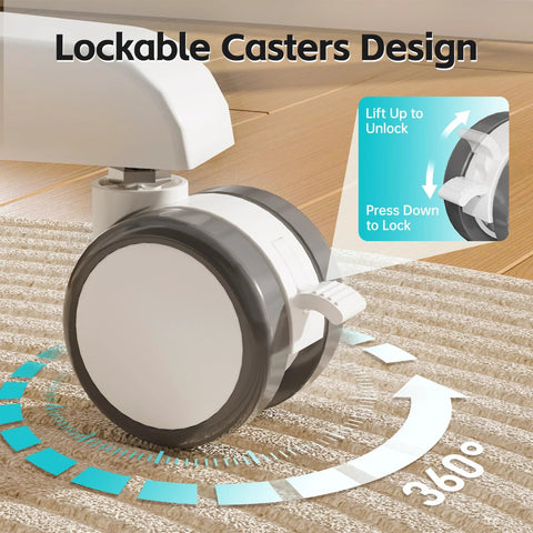 Close-up of a Lockable Stem Caster Wheel installed on carpet, showcasing 2 inch nylon swivel, with lock mechanism visible.
