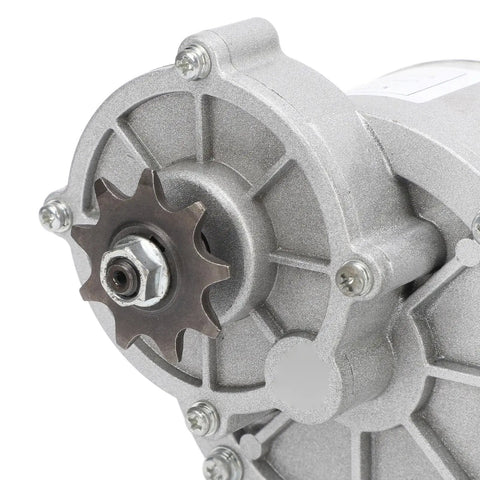 Close-up of 24V 650W Gear Reduction Electric Motor For DIY Electric Bikes And Small Machinery, aluminum alloy gear housing view