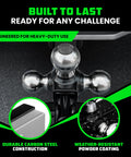 All In One Tri Ball Trailer Hitch Mount With Locking Pin And D Ring Shackle For Two Inch Receiver Recovery Hook Fits One Seven Eighths Inch Two Inch And Two Five Sixteenths Inch Balls Heavy Duty Tow Hitch For Trucks And SUVs Black