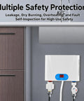 Instant Hot Water Heater Tankless 5.5Kw Electric On Demand Unit featuring touchscreen control and safety features under a sink.