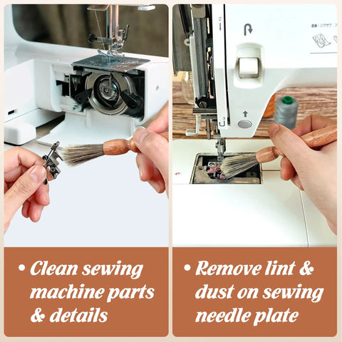Using Wooden Lint Brush For Sewing Machines And Sergers With Built In Hanging Strap Cleans Fabric Fibers From Small Corners Handy Pro Grade Sewing Machine Cleaning Brush For Detail Work