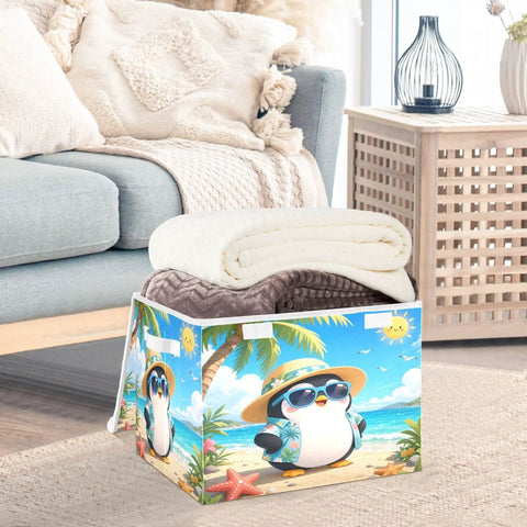 Heavy Duty Foldable Storage Bin With Secure Lid And Easy Grab Handles For Bedroom Closet Organizers, toy box holding blankets.