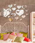 Heart Mirror Wall Decal Set 17 Pieces 3D Acrylic Reflective Stickers Removable Wall Art Decor for living room and bedroom