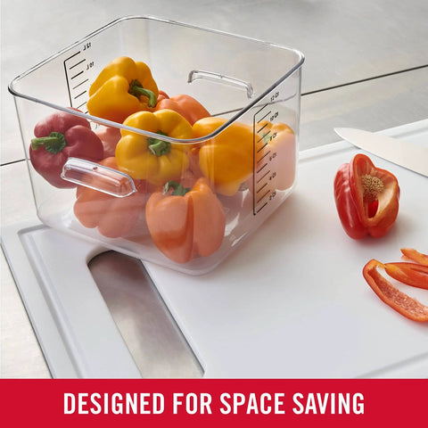 Space Saving Square 12 Quart Clear Food Storage Container For Kitchen Meal Prep And Sous Vide No Lid Durable Polycarbonate Break Resistant Build And Easy Clean See Through Design holding peppers on countertop