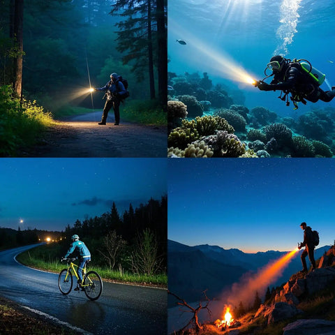 Scuba diver underwater using Beast 4000 Lumen Scuba Dive Light With 4 Degree Narrow Beam IP68 Torch, rose red finish, in coral reef.
