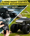 Amphibious 1 to 18 Scale RC Car Beasts All Terrain 4WD Off Road Pickup Waterproof with remote control and all-terrain features.