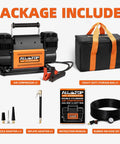 Heavy Duty 12V Dual Cylinder Portable Air Compressor Kit For Trucks Off Road 4x4 And RV Tires 150 PSI Max 12.35 CFM
