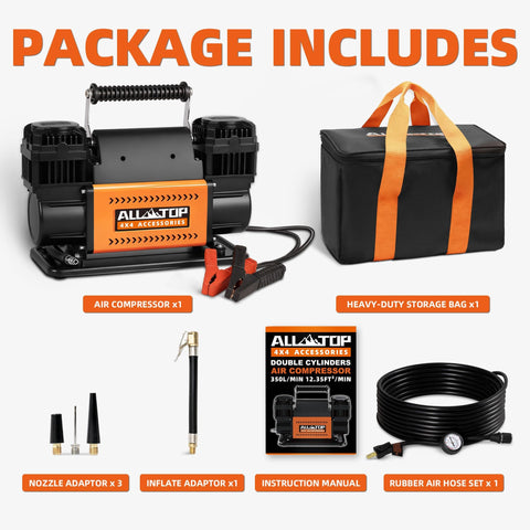 Heavy Duty 12V Dual Cylinder Portable Air Compressor Kit For Trucks Off Road 4x4 And RV Tires 150 PSI Max 12.35 CFM