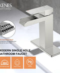 Waterfall Style Bathroom Sink Faucet With Brushed Nickel Finish, Single Handle Control, image on white background