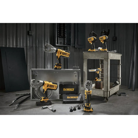 Heavy Duty U Type Aluminum Die Kit For 8 To 350 Mcm Electrical Wire Crimping Tool Attachments With Ul Certified Color Coded Markings And Field Tested Imprint Design Pro Model displayed with tools in a workshop.