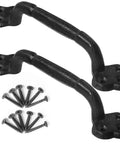 Rustic Gate Handle 9 Inch Cast Iron Barn Door Handle Heavy Duty Metal Fence Gate Pull For Garage Black 2 Pack with screws