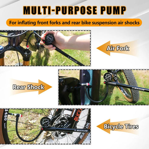 Beefy High Pressure Bike Shock Pump With Gauge For Mountain Bike And Road Bikes, 300 Psi To 400 Psi, No Air Loss, Schrader Valve