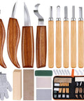 All In One 26 In 1 Wood Carving Kit With Detail Carving Knife Whittling Knife Wood Chisels Gloves Sharpener For Spoon Bowl And Kuksa Cup Projects Great Starter Set For DIY Woodworking Enthusiasts