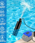 Heavy Lifter 500 GPH Portable Sump Pump With Integrated Sediment Filter in pool water with hose connection and pump motor.