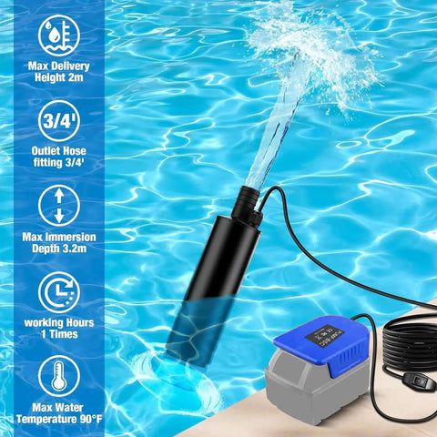Badass Portable Submersible Sump Pump 500 GPH Heavy Duty Dewatering At 16 Ft Max Lift With Integrated Sediment Filter, shown in water.