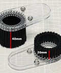 Dust Shoe For CNC Router 52mm Spindle Motors Clear ABS Shield showing 40mm and 20mm brush attachments on mat